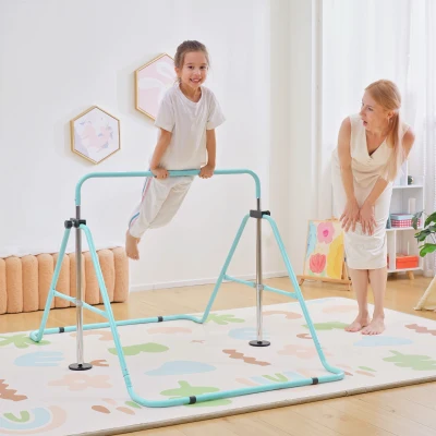 Kids Gymnastic Bar, with Adjustable Height, Foldable Horizontal Bars - Light Blue
