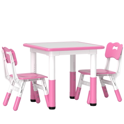 AIYAPLAY Height Adjustable Toddler Table Set 3 Pcs Pink