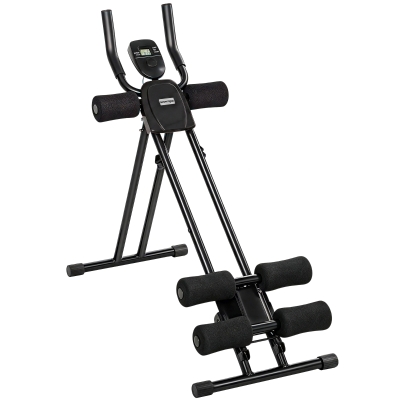 SPORTNOW Aparato de Abdominales Plegable con Pantalla LCD, Doble Riel, Espuma PVC, Marco de Acero, 92x41x83cm, Negro