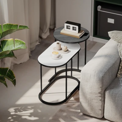 HOMCOM Lot 2 Tables Basses Gigognes Métal Gris et Blanc