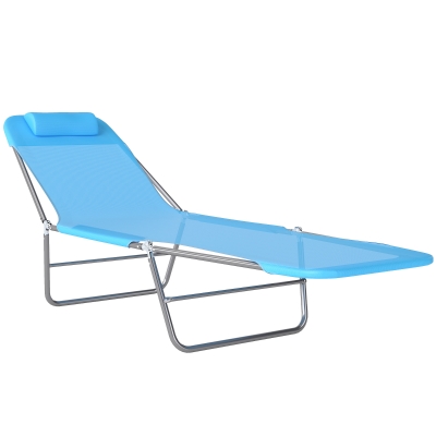 Outsunny Sonnenliege klappbar Gartenliege mit Kopfkissen, 5-Fach verstellbare Rückenlehne bis 120 kg Blau
