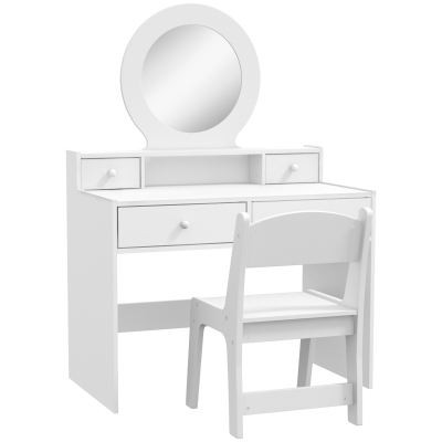 AIYAPLAY Kids Dressing Table Set with Stool & Mirror, Storage