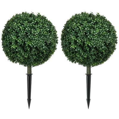HOMCOM Artificial Boxwood Topiary Trees UV Resistant Set of 2