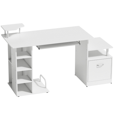 HOMCOM Computer Desk Drawer Shelves CPU Rack White