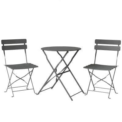 Outsunny Ensemble Bistro Métal Gris 3pcs Table 2 Chaises Pliantes