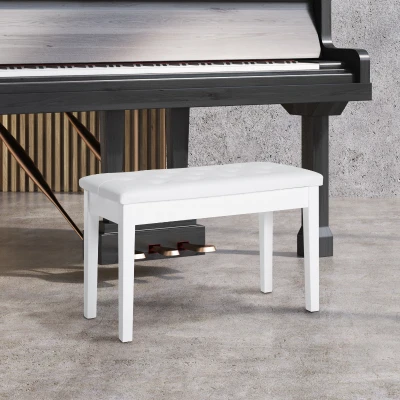 HOMCOM Banco de Piano Banco para Piano com Espaço de Armazenamento Assento de Couro Sintético Acolchoado 76x36x50 cm Branco