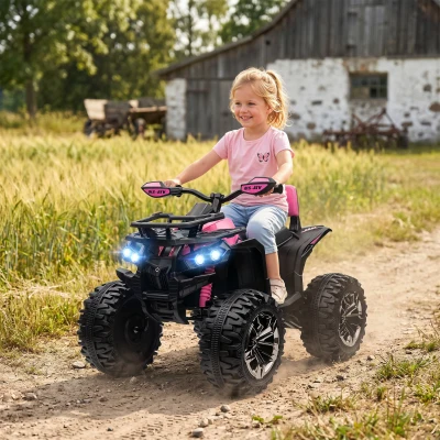 HOMCOM Quad Elétrico Infantil 12V com 2 Motores, 3-8 km/h, Música, Faróis LED e USB, Rosa