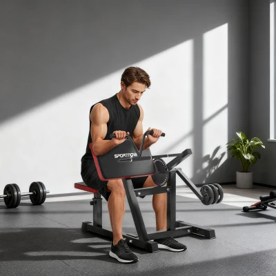 SPORTNOW Máquina de Bíceps y Tríceps 2 en 1 Banco de Curl Predicador con Asiento y Apoyo de Codo Ajustables para Gimnasio Casa
