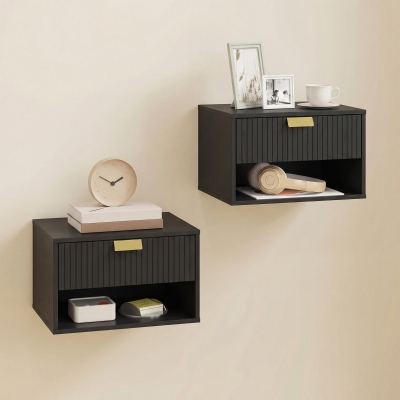 HOMCOM Wall-Mounted Nightstands Set with Drawer Black
