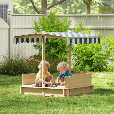 Outsunny Kids Wooden Sand Pit with Canopy Blue & White