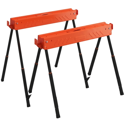 HOMCOM Folding Saw Horses Adjustable Work Bench 2x4 Bracket Orange