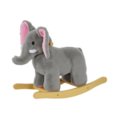 HOMCOM Kids Rocking Horse Plush Grey Elephant Ride-On