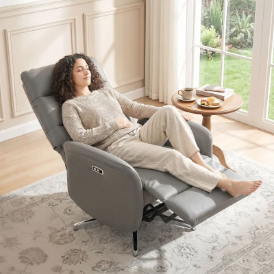 HOMCOM Swivel Power Recliner Chair USB Footrest Dark Grey