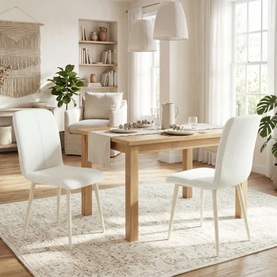 HOMCOM Sillas de comedor 2 unidades, sillas de cocina acolchadas con efecto lino y patas ligeras, crema