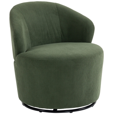 HOMCOM Accentstoel, 360 graden draai, moderne draaifauteuil met ronde voet, voor woonkamer en slaapkamer, groen