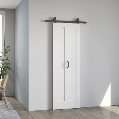 HOMCOM Modern Sliding Door Set with Steel Rail 70cm White
