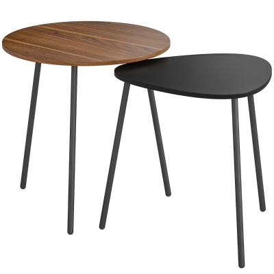 HOMCOM Lot 2 Tables Gigognes Métal Noir Noyer Contemporain