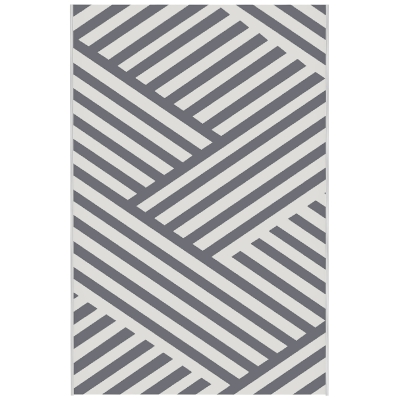 Outsunny Outdoor Wendeteppich, wasserfest, gestreift, 182x274cm, Grau/Creme