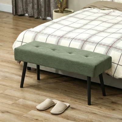 HOMCOM Banc Bout de Lit Velours Côtelé Vert Pieds Acier Noir