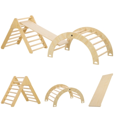 AIYAPLAY Triángulo de Escalada para Niños de 18-48 Meses con Rampa Escalador de Arco 219x72,5 cm Natural