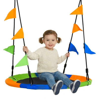 Outsunny Altalena rotonda per bambini 100cm x 100cm x 180cm Blu, Verde, Arancione