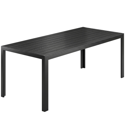 Outsunny Gartentisch Kunststoff 190 x 84,5 x 72 cm UV- & Wetterfest Balkontisch mit Holzoptik, Holzstrukur, rutschfest Buffettisch für 6 Personen Outdoor Esstisch für Garten, Balkon Schwarz