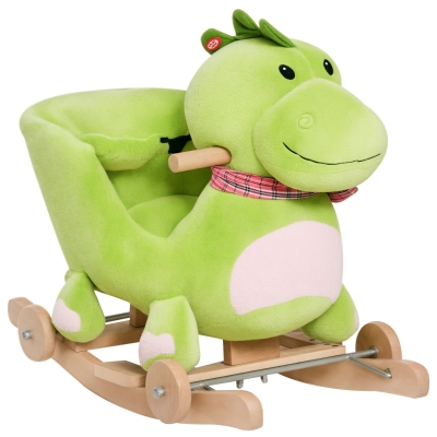 HOMCOM Cheval Bascule Dinosaure Musical Vert 2en1