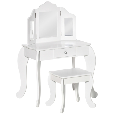 HOMCOM Tavolo da Trucco con Sgabello e Triplo Specchio Bianco