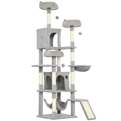 PawHut Kratzbaum 192 cm Katzenturm mit Höhle, Sisalstämme, große Plattform, Hängematten Rampe für 2-3 Katzen unter 5 kg