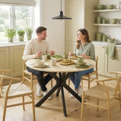 HOMCOM Mesa de Cocina Plegable Redonda para 2-6 Personas con Ala Abatible Marco de Acero Doble X Ø110x76 cm Natural