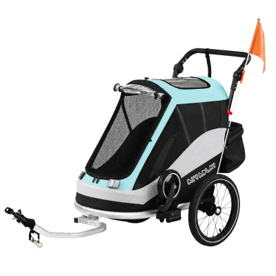 AIYAPLAY 2 in 1 Fahrradanhänger & Buggy Faltbar Kinderfahrradanhänger mit 5-Punkt Gurt Reflektoren 16-Zoll-Luftreifen Bremse