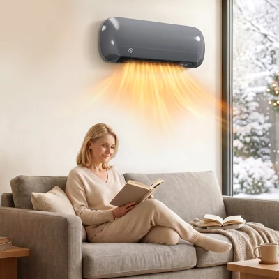 HOMCOM Wall-Mounted Ceramic Heater 2000W Adjustable Thermostat Grey