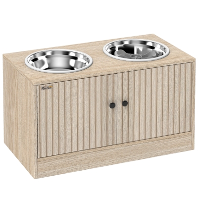 PawHut Gamelle Surélevée Chien 2 Bols 2L Rangement Chêne