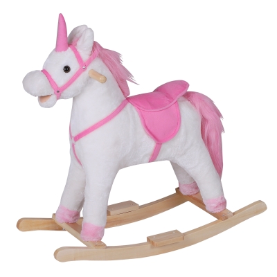 HOMCOM Cavallo a dondolo 78cm x 28cm x 68cm Bianco, rosa