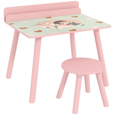 AIYAPLAY Mesa Infantil con Silla y Estante para Libros Escritorio para Niños de +3 Años para Sala de Juegos Rosa