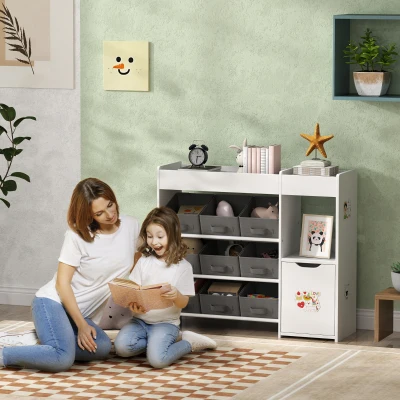 AIYAPLAY Meuble rangement enfant étagère de rangement pour jouets enfants avec 9 tiroirs en tissu et placard, blanc