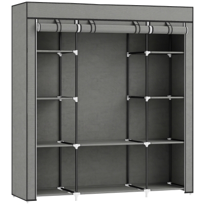 HOMCOM Fabric Portable Wardrobe with Shelves Hanging Rail Dark Grey