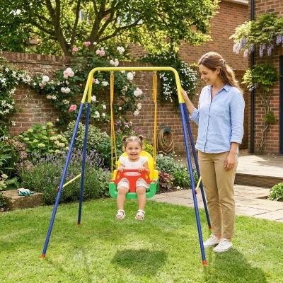 AIYAPLAY Altalena per Bambini con Schienale e Barriera Verde