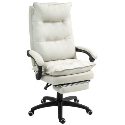 Vinsetto Silla de Escritorio con Masaje Altura Ajustable Respaldo Reclinable Reposapiés Giratoria 360° Crema