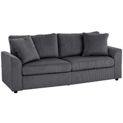 HOMCOM Canapé 3 Places 212cm Velours Côtelé Gris Foncé