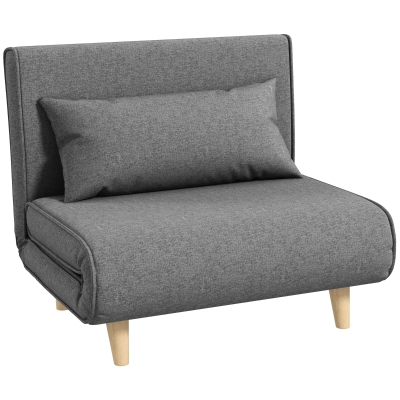 HOMCOM Fauteuil convertible 1 place, fauteuil-lit chauffeuse 3 en 1, dossier réglable, oreiller, tissu en lin, 94x78x80cm, gris