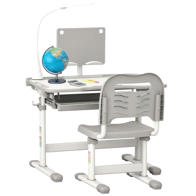HOMCOM Bureau Enfant Réglable avec Chaise Gris Blanc