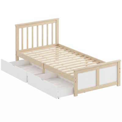 HOMCOM Pine Storage Bed Single Wooden Frame Drawers Natural