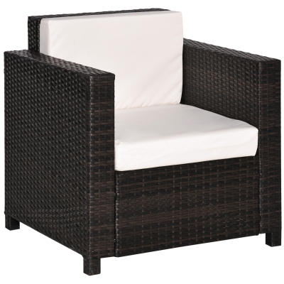 Outsunny Rattan Chair Sofa with Cushion Brown