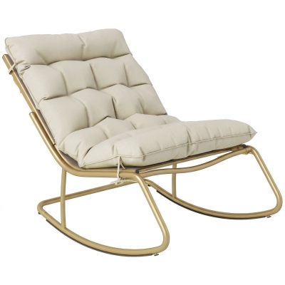 Outsunny Fauteuil Bascule Extérieur 63cm Coussin Kaki
