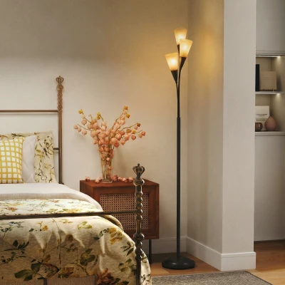 HOMCOM Modern 3-Light Floor Lamp Living Room Black