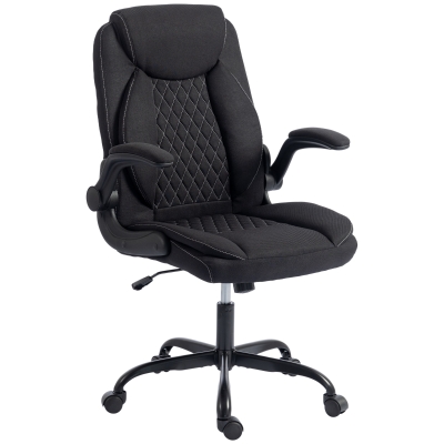 HOMCOM Executive Office Chair Linen Flip-Up Arms Thick Cushion Black
