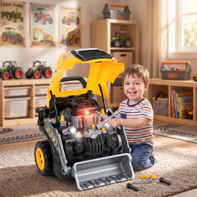 AIYAPLAY Kids Excavator Toy Steering Wheel Lights Spray Yellow