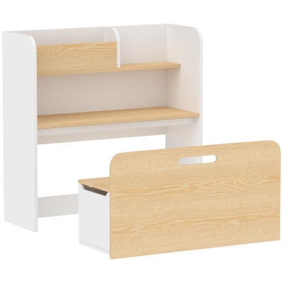 AIYAPLAY Bureau Chaise Enfant 5en1 Blanc avec Bibliothèque et Banc