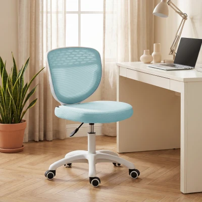HOMCOM Mesh Office Chair Adjustable Swivel Armless Light Blue
